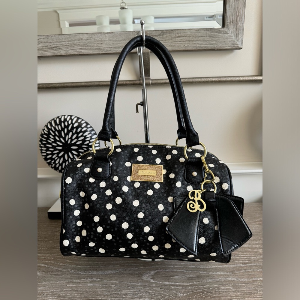 Betsy Johnson Purse Black & white polka dots  with Large Patent Bow Charm